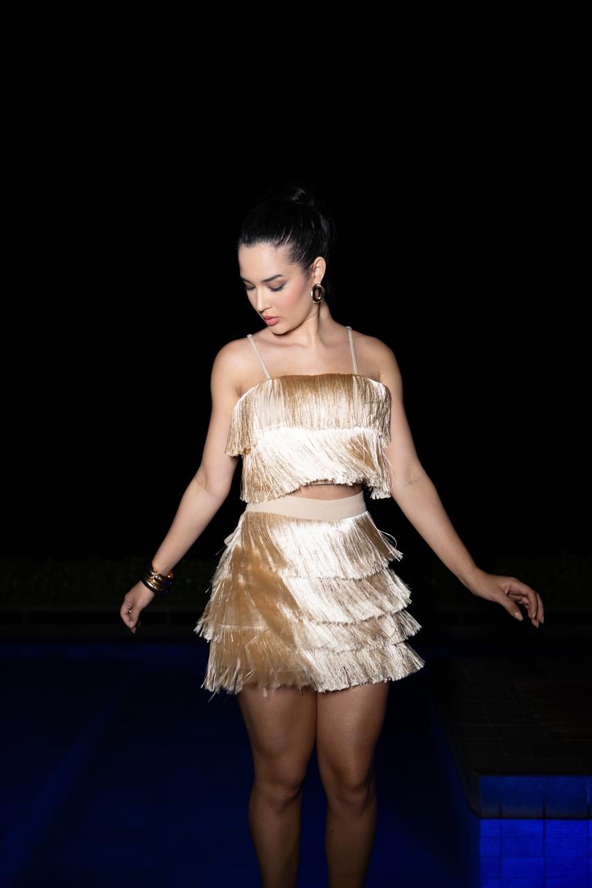 Conjunto Franjas Florata Dourado